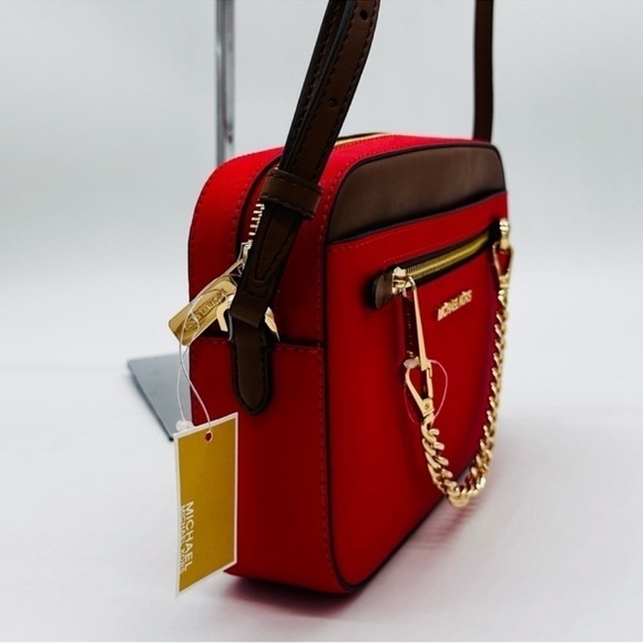 MICHAEL KORS LARGE EW ZIP CHAIN CROSSBODY BAG RED/GOLD - Picture 4 of 13